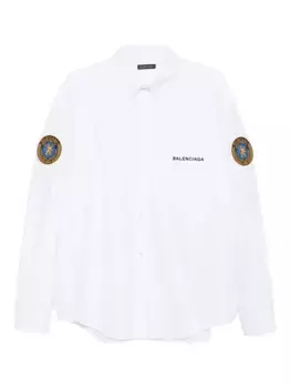 Хлопковая рубашка с нашивкой-логотипом BALENCIAGA, белый