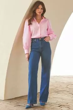 Хлопковая рубашка с объемными рукавами Sosandar, розовый