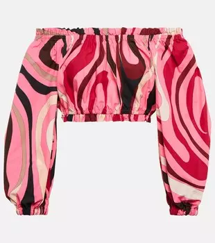 Хлопковая рубашка с открытыми плечами и принтом PUCCI, разноцветный