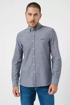 Хлопковая рубашка с пуговицами на воротнике Mustang, синий меланж