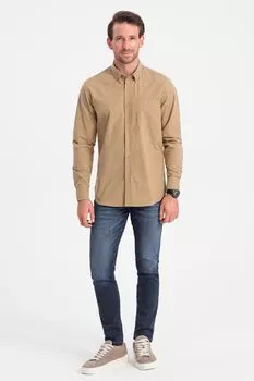 Хлопковая рубашка с пуговицами на воротнике Ombre, коричневый