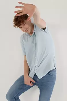 Хлопковая рубашка с разрезным лацканом Colin'S, синий