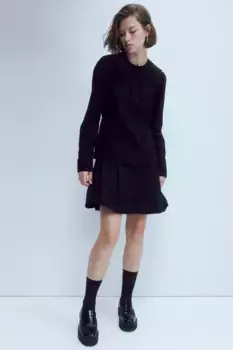 Хлопковая рубашка с широким закругленным воротником H&M, черный