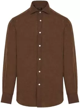 Хлопковая рубашка с вырезом-воротником Barba, коричневый