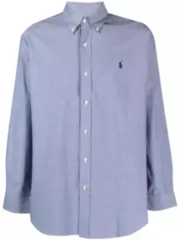Хлопковая рубашка с вышитым логотипом POLO RALPH LAUREN, синий