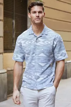 Хлопковая рубашка с зигзагообразным узором и короткими рукавами Threadbare, синий