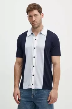 Хлопковая рубашка Sisley, темно-синий