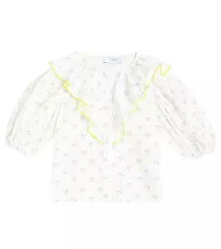 Хлопковая рубашка со сборками и цветочным принтом Paade Mode, белый