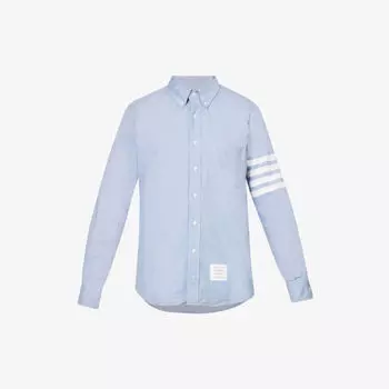 Хлопковая рубашка стандартного кроя с фирменной нашивкой four-bar Thom Browne, синий