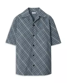 Хлопковая рубашка свободного кроя Check Burberry, серый