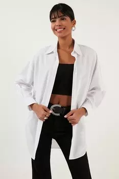 Хлопковая рубашка свободного кроя с детальной отделкой Gathering 6234779 Lela, белый