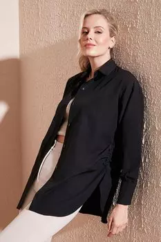 Хлопковая рубашка свободного кроя с детальной отделкой Gathering 6234779 Lela, черный