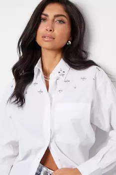 Хлопковая рубашка свободного кроя с длинными рукавами и декором Threadbare, белый