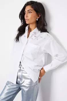 Хлопковая рубашка свободного кроя с длинными рукавами и декором Embie Threadbare, белый