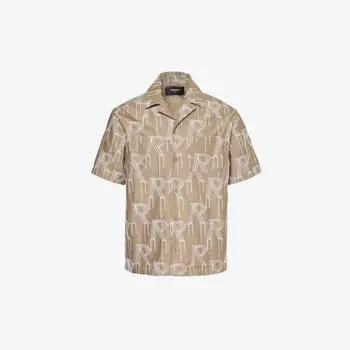 Хлопковая рубашка свободного кроя с фирменной вышивкой Represent, коричневый