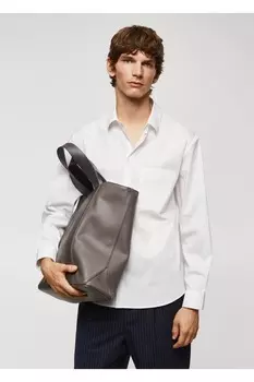 Хлопковая рубашка свободного кроя с карманами Mango, синий