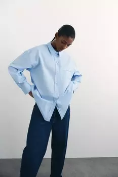 Хлопковая рубашка свободного покроя H&M, голубой
