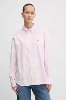 Хлопковая рубашка Tommy Jeans, розовый