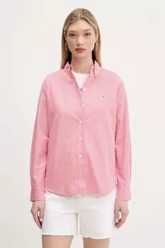 Хлопковая рубашка Tommy Jeans, розовый