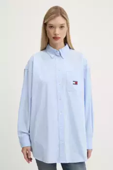 Хлопковая рубашка Tommy Jeans, синий