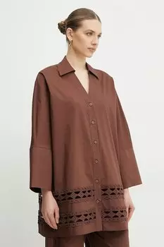 Хлопковая рубашка Twinset, коричневый