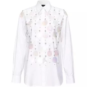 Хлопковая рубашка, украшенная стразами PINKO, белый
