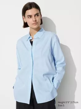 Хлопковая рубашка Uniqlo, голубой