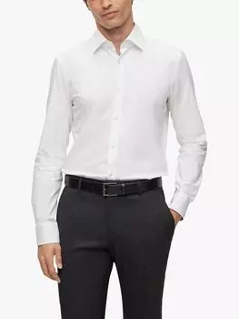 Хлопковая рубашка узкого кроя с длинными рукавами BOSS H-Hank HUGO BOSS, белый