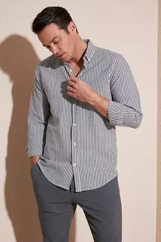 Хлопковая рубашка узкого кроя с воротником на пуговицах CF23S112237 Buratti, темно-синий