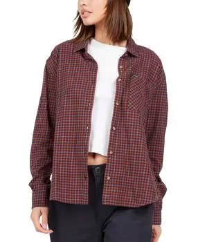 Хлопковая рубашка в клетку для юниоров для встречи с u Volcom, темно-синий