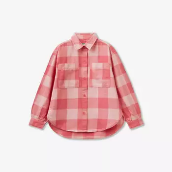 Хлопковая рубашка в клетку с длинными рукавами 6–14 лет Benetton, розовый