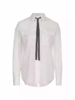 Хлопковая рубашка в полоску Brunello Cucinelli, белый