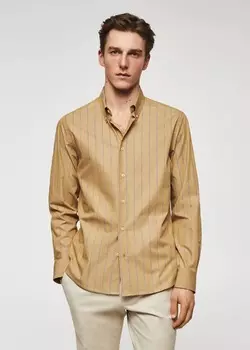 Хлопковая рубашка в полоску MANGO, коричневый