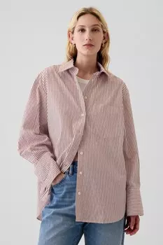 Хлопковая рубашка в полоску оверсайз Gap, красный