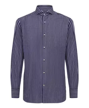 Хлопковая рубашка в полоску стандартного кроя Boggi Milano, синий