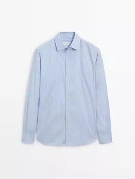 Хлопковая рубашка в полоску стандартного кроя Massimo Dutti, голубой