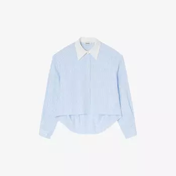 Хлопковая рубашка в полоску, украшенная стразами Sandro, цвет bleus