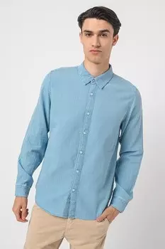 Хлопковая рубашка Wesley с острым воротником GUESS, пыльно-синий