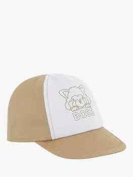 Хлопковая саржевая шапочка с логотипом boss baby HUGO BOSS, цвет Cookie