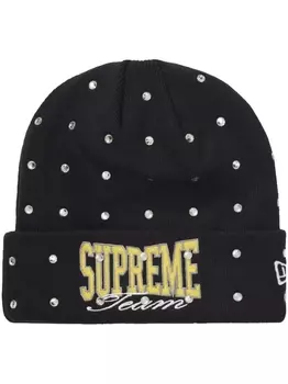 Хлопковая шапка-бини со стразами X New Era Supreme, черный