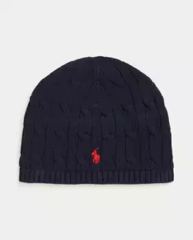 Хлопковая шапка для мальчика с вышитой лошадью Polo Ralph Lauren, темно-синий