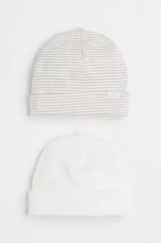 Хлопковая шапка из двух пар H&M, белые/бежевые полосы