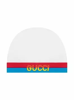 Хлопковая шапка с логотипом Gucci, белый