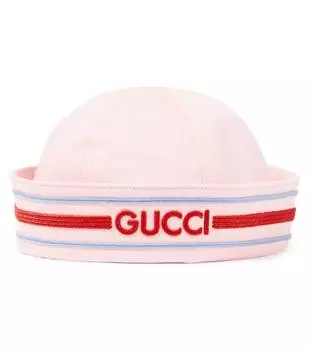 Хлопковая шапка с вышитым логотипом Gucci Kids, цвет pale smooth pink c/a