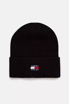 Хлопковая шапка Tommy Jeans, черный