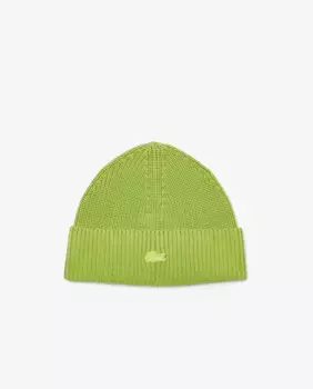Хлопковая шапка унисекс в рубчик с эффектом стирки Lacoste, зеленый