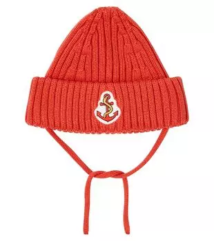 Хлопковая шапка в рубчик с вышивкой Mini Rodini, красный