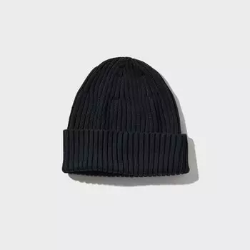 Хлопковая шапка в рубчик UNIQLO, черный