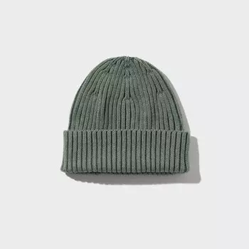 Хлопковая шапка в рубчик UNIQLO, зеленый