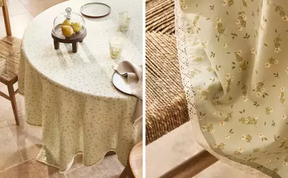 Хлопковая скатерть с цветочным принтом Zara Home, зеленый